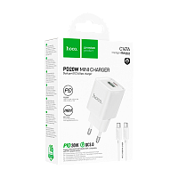Сетевое З/У HOCO C147A 1USB+1Type-C 3.0A 20W PD,QC с кабелем Type-C белый (1/30/180)