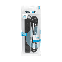 Удлинитель Фотон 10-55S 5р.Б/З 10A 5.0м с выкл. ПВС 2x0.75мм² черный (1/20)