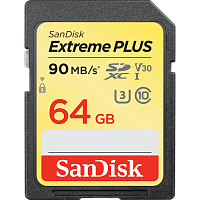 Карта памяти SD SanDisk Extreme Plus 64GB Class10 UHS-I (U3) 90 МБ/сек V30