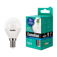 Лампа светодиодная Camelion G45 E14 10W 6500К 170-265V шар матовая (1/10/100)