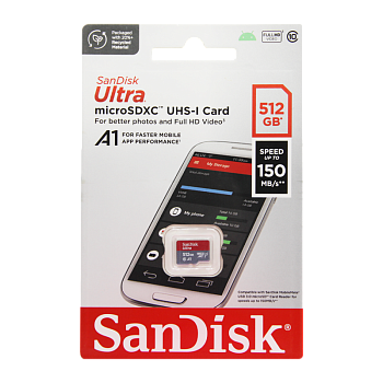 Карта памяти microSD SanDisk ULTRA 512GB Class10 A1 UHS-I (U1) 120 МБ/сек CN (Китай) без адаптера (1