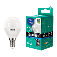 Лампа светодиодная Camelion G45 E14 12W 6500К 170-265V шар матовая (1/10/100)