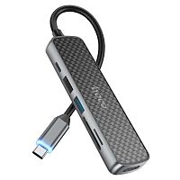USB-Хаб HOCO HB24 2USB/Type-C/HDMI/RJ45 SD/microSD Type-C (m) USB3.0 серый (1/18/180)