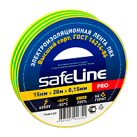 Изолента Safeline 15мм*20м ПВХ желтый зеленый (10/200)