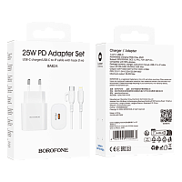 Сетевое З/У Borofone BA82A Type-C 3.0A 25W PD,QC с кабелем Type-C-Lightning белый (1/46/184)