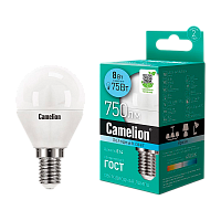 Лампа светодиодная Camelion G45 E14 8W 4500К 170-265V шар матовая (1/10/100)