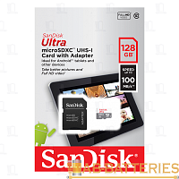 Карта памяти microSD SanDisk Ultra Light 128GB Class10 UHS-I (U1) 100 МБ/сек с адаптером
