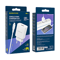 Сетевое З/У Borofone BN1 1USB 2.1A с кабелем microUSB белый (1/35/140)