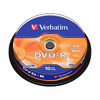 Диск DVD-R Verbatim 4.7GB 16x 10шт. cake box (10/200)