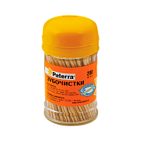 Зубочистки деревянные Paterra 200 шт. в пластиковой баночке 4шт в спайке (цена за 1 шт.) (4/240)