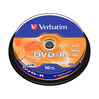 Диск DVD-R Verbatim 4.7GB 16x 10шт. cake box (10/200)