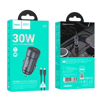 Автомобильное З/У HOCO Z57 Type-C 3.0A 30W PD3.0 с кабелем Type-C-Lightning металлик (1/12/120) 
