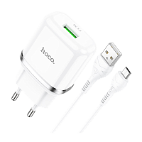Сетевое З/У HOCO N3 1USB 3.0A 18W QC3.0 с кабелем microUSB белый (1/12/120)
