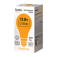 Лампа светодиодная Sweko A60 E27 15W 3000К 165-265V груша (1/5/100)
