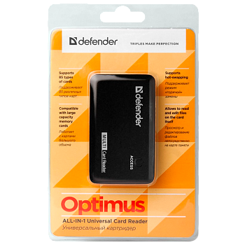 Картридер Defender Optimus USB2.0 SD/microSD/MS/M2 Combo/MMC/CF черный (1/100) 