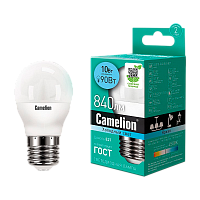 Лампа светодиодная Camelion G45 E27 10W 4500К 170-265V шар матовая (1/10/100)