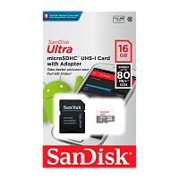Карта памяти microSD SanDisk ULTRA 16GB Class10 UHS-I (U1) 80 МБ/сек с адаптером