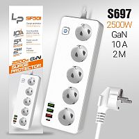 Сетевой фильтр Live Power LP SF501 5р.С/З 10A 2.0м 3USB A+C Gan 45W с выкл. белый (1/30)