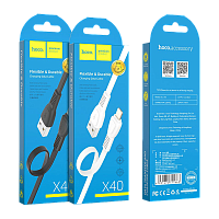 Кабель HOCO X40 USB (m)-Lightning (m) 1м 2.4A TPE черный (1/33/330)