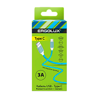 Кабель Ergolux ELX-CDC02-C06 USB (m)-Type-C (m) 1.2м 3.0A силикон LED синий в коробке (1/10/240)