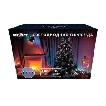 Гирлянда Старт НГ 100LED 10м нить 8 режимов мульти (1/25/100)