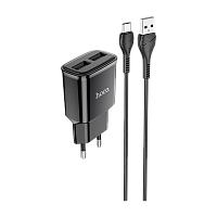 Сетевое З/У HOCO C88A 2USB 2.4A с кабелем Type-C черный (1/12/120) 