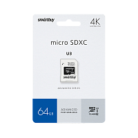 Карта памяти microSD Smartbuy Advanced Series 64GB Class10 UHS-I (U3) 90 МБ/сек V30 A1 с адаптером