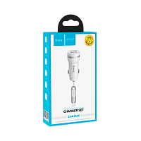Автомобильное З/У HOCO Z27 2USB 2.4A с кабелем Lightning белый (1/10/100)