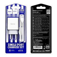 Сетевое З/У HOCO C81A 1USB 2.1A с кабелем Lightning белый (1/23/138) 
