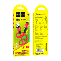 Кабель HOCO X85 USB (m)-microUSB (m) 1м 2.4A TPE красный (1/35/350)