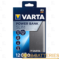 Внешний аккумулятор Varta Slim 12000mAh 2.1A 2USB серебряный  | Ab-Batteries | Элементы питания и аксессуары для сотовых оптом
