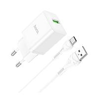 Сетевое З/У HOCO N26 1USB 18W QC3.0 с кабелем Type-C белый (1/13/130) 