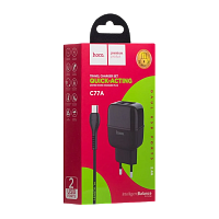 Сетевое З/У HOCO C77A 2USB 2.4A с кабелем microUSB черный (1/12/120)