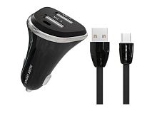 Автомобильное З/У MORE CHOICE AC22a 2USB 2.4A с кабелем Type-C черный
