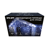 Гирлянда Старт НГ 100LED 3х0,7м бахрома для улицы длина шнура 2м холодный белый (1/10/50)