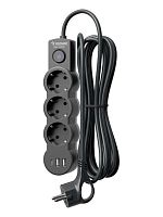 Удлинитель Космос 3р.С/З 10A 3.0м с выкл. ПВС 3x1мм² IP20 USB черный (1/30)