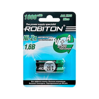 Аккумулятор ROBITON 1000NZAAA-2 Ni-Zn AAA 1000мВтч,  550мАч BL2 NZ1000AAA