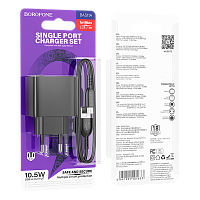 Сетевое З/У Borofone BAS11A 1USB 2.1A 10.5W с кабелем microUSB черный (1/54/216) 