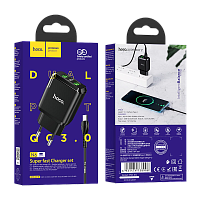 Сетевое З/У HOCO N6 2USB 3.0A QC3.0 с кабелем Type-C черный (1/12/120) 