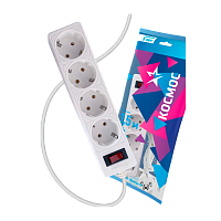 Удлинитель Космос 4р.С/З 10A 3.0м с выкл. ПВС 3х0.75мм² IP20 белый (1/25)