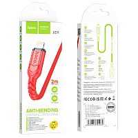Кабель HOCO X59 USB (m)-Lightning (m) 2м 2.4A нейлон красный (1/33/330)