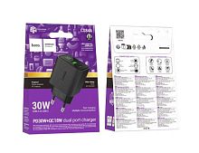 Сетевое З/У HOCO CS84A 1USB+1Type-C 3.0A 18W PD,QC дисплей черный (1/18/180)