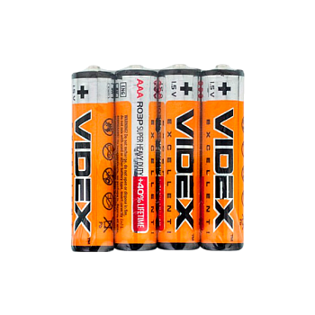 Батарейка Videx R03 AAA Shrink 4 Heavy Duty 1.5V (4/60/1440)