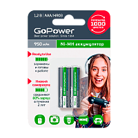Аккумулятор предзаряженный RTU GoPower HR03 AAA BL2 NI-MH 950mAh (2/20/320) 