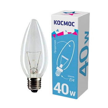 Лампа накаливания Космос E27 40W 220-240V свеча Брест прозрачная (1/10/100)