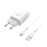 Сетевое З/У HOCO C72A 1USB 2.1A с кабелем microUSB белый (1/30/180)