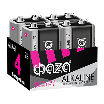 Батарейка Фаzа Крона 6LR61 BOX4 Alkaline 9V (4/24/192)