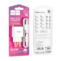 Сетевое З/У HOCO C106A 1USB 2.1A с кабелем Type-C белый (1/30/180) 