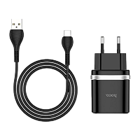 Сетевое З/У HOCO C12Q 1USB 3.0A QC3.0 с кабелем microUSB черный (1/10/100) 