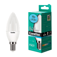 Лампа светодиодная Camelion C35 E14 10W 4500К 170-265V свеча матовая (1/10/100)